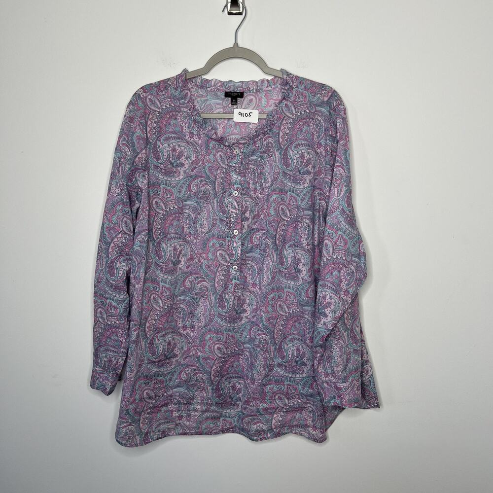 Talbots Shirt Womens 2XL Purple Blue Paisley Long‎ Sleeve Button Front Plus Top
